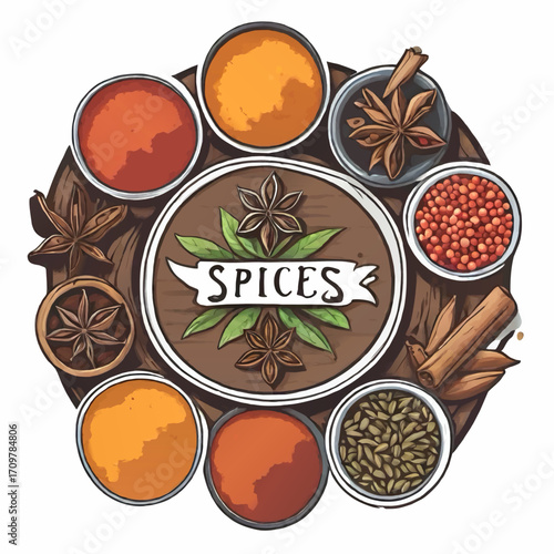 set of spices and herbs cartoon vector illustration