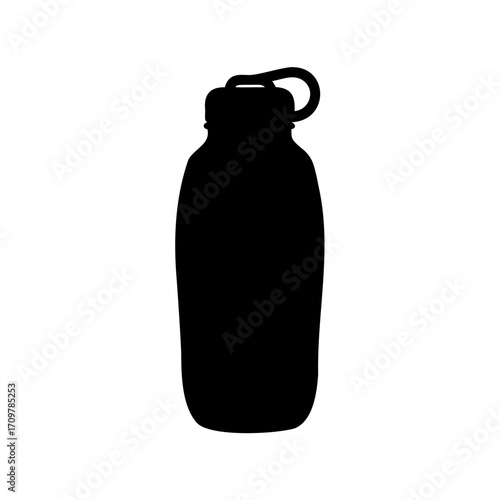 Silhouette of reusable water bottle with handle for fitness or outdoor activities