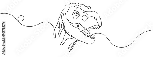 Continuous line of the head of a T-Rex dinosaur. Simple line art doodle vector. Editable stroke.