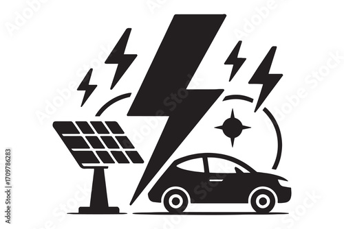 Solar powered electric car charging with lightning bolts