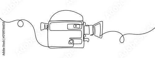Continuous line of film camera photography, simple art line, doodle vector, editable stroke.