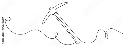 Continuous line of mining shovel. Simple line art doodle vector. Editable stroke.