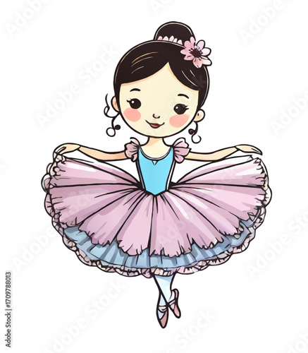 little ballerina girl cartoon vector illustration