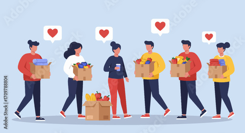 Community volunteers engaging in a charitable event, distributing food and supplies to those in need, representing generosity and humanitarian aid