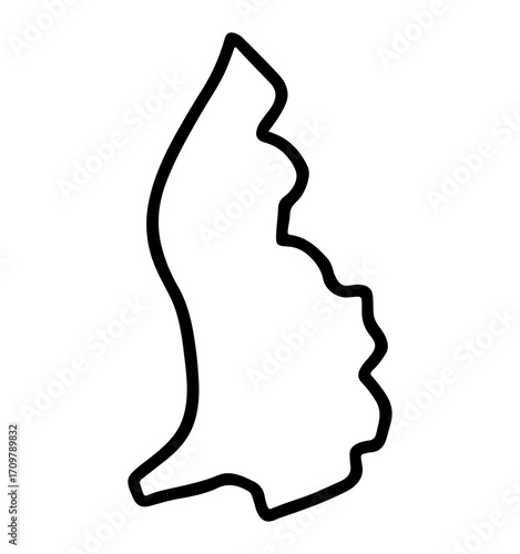 Simple bold outline map of Liechtenstein in black and white line style