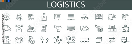 Logistics Icon Set for Delivery Systems, Inventory Management, and Supply Chain UI Design