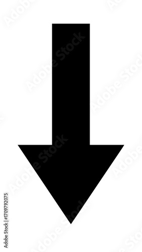 Minimalistisches schwarzer Vektor symbol eines nach unten gerichteten Pfeil, isoliert auf transparentem Hintergrund
