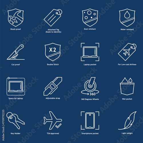 Fényképezés A modern carry-on luggage bag icon set, vector icons