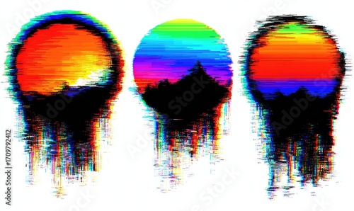 Three glitch art sunrises/sunsets