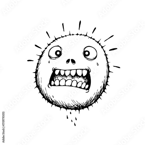 Distressed cartoon face with expressive features conveying a sense of panic or alarm through hand