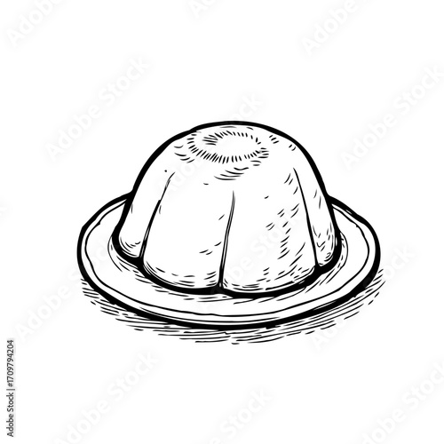 Elegant dessert illustration: a delicately shaded pudding on a classic plate captures simple