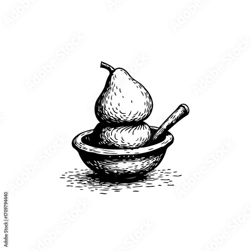 Elegant pear dessert sketch offering simplicity and nutritional wellness with culinary indulgence