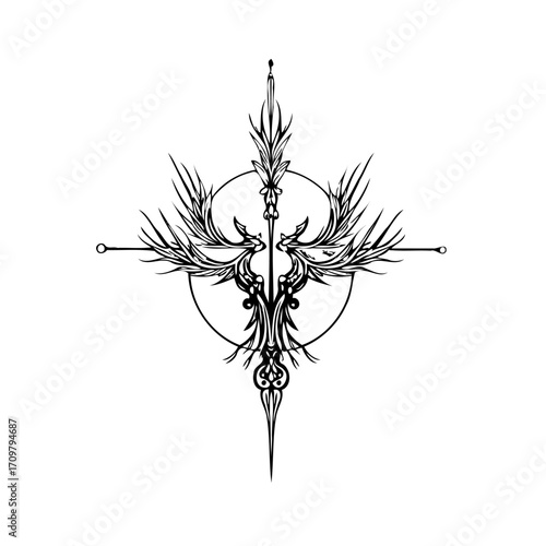 Elegant symmetrical decorative design showcasing intricate line work and fine details for