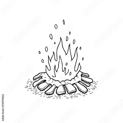 Enchanting campfire illustration displaying flickering flames with wood logs creating a cozy