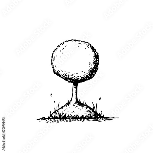 Enigmatic arboreal silhouette drawing offering whimsical tranquility and a hint of naturalistic