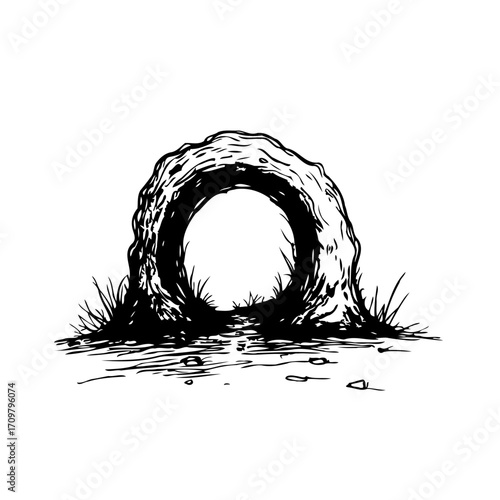Enigmatic portal illustration: A journey through artistic expression in an ink-drawn world