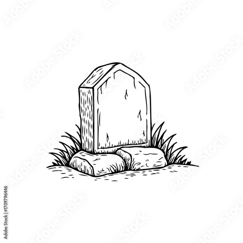 Ethereal gravestone sketch amid whispering grass invites quiet contemplation on memories and