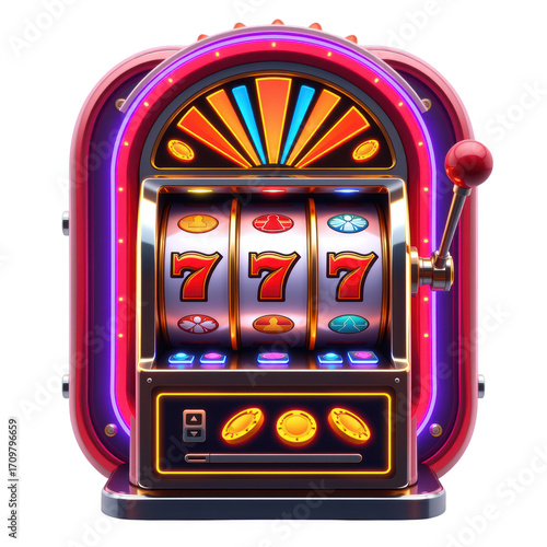 Classic slot machine with vibrant colors and spinning reels.