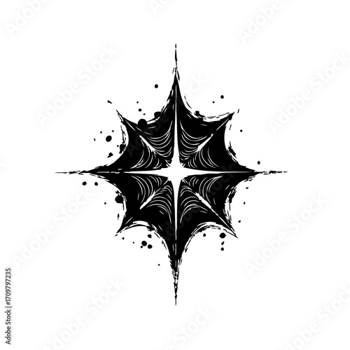 Grungy celestial starburst design element an irregular textured astral shape creation with