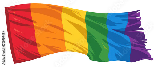 Colorful waving pride flag with horizontal stripes.