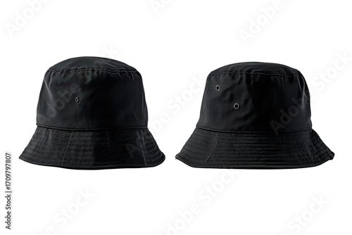 Black bucket hat, two views