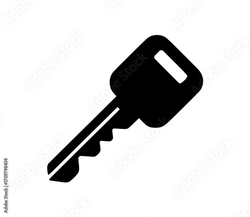 Black silhouette of a traditional key with rectangular head and notched blade