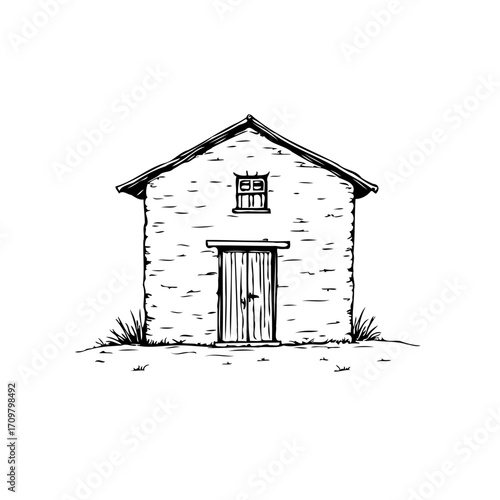 Hand drawn rustic barn with vintage charm a serene depiction of countryside architecture