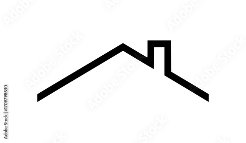 Minimalist black outline of house roof with chimney in bold stylized triangular shape