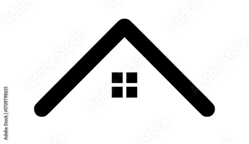 Minimalist black house icon with triangular roof and small window
