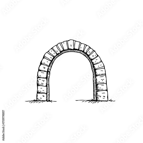 Hand drawn stone archway illustration offering architectural simplicity and historical elegance