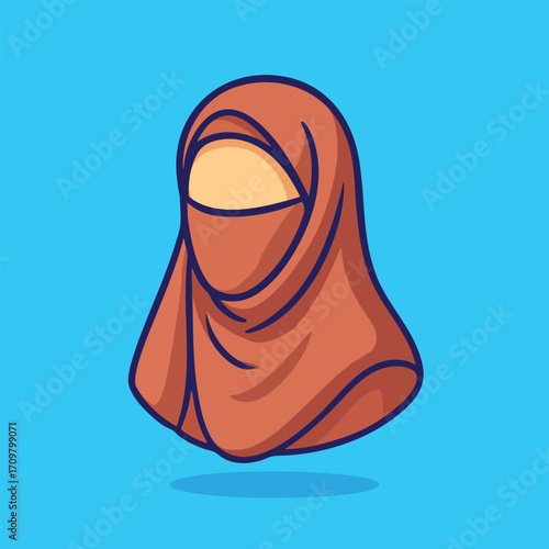 Brown cartoon hijab scarf vector cultural illustration
