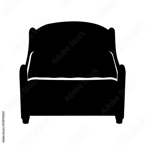 Stylish black silhouette of a modern sofa with elegant armrests and feet