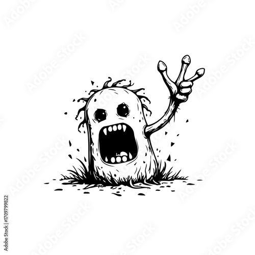 Humorous monster illustration with exaggerated features captures a whimsical and peculiar creature
