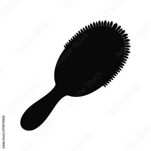Simple Black Silhouette of a Bristle Brush with Ergonomic Handle Design