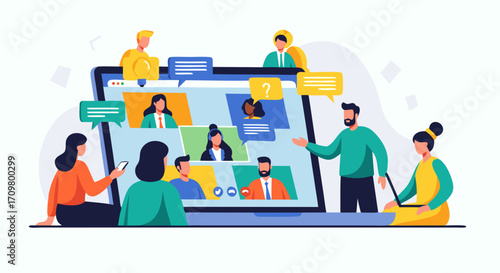 Remote Work Team Meeting on Laptop A Virtual Collaboration Illustration