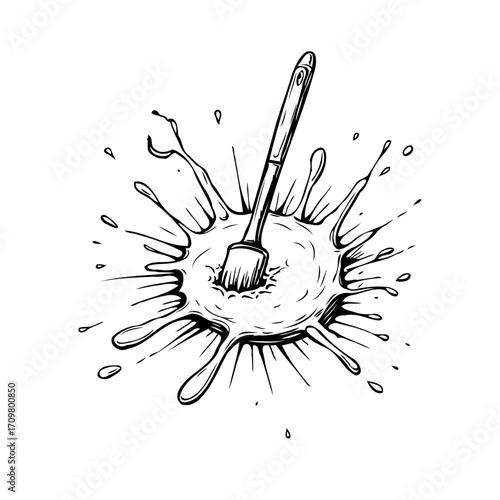 Illustrative artistry: a brush plunging into a splash forming a unique captivating ink effect