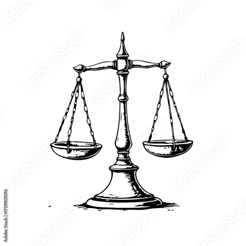 Illustrative depiction of scales of justice for concepts of law and jurisprudence symbolism