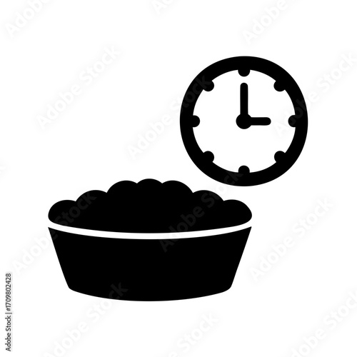 Waiting for Lunch Time Concept with Bowl of Food and Clock