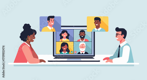 Dynamic virtual meeting connecting diverse professionals for efficient online collaboration and successful remote work initiatives from any location