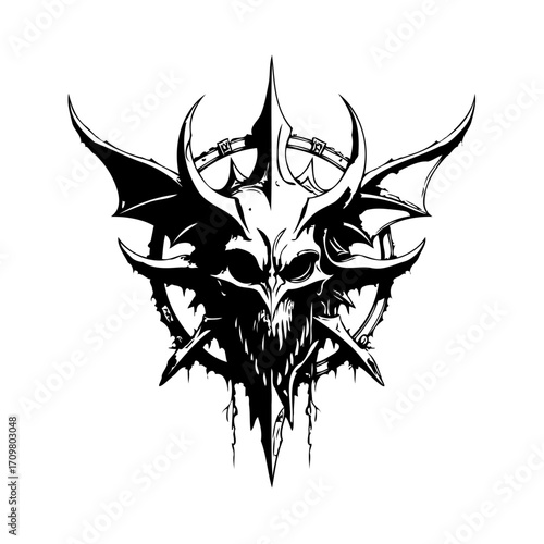Intricate demon head illustration showcasing dark fantasy elements and detailed character design