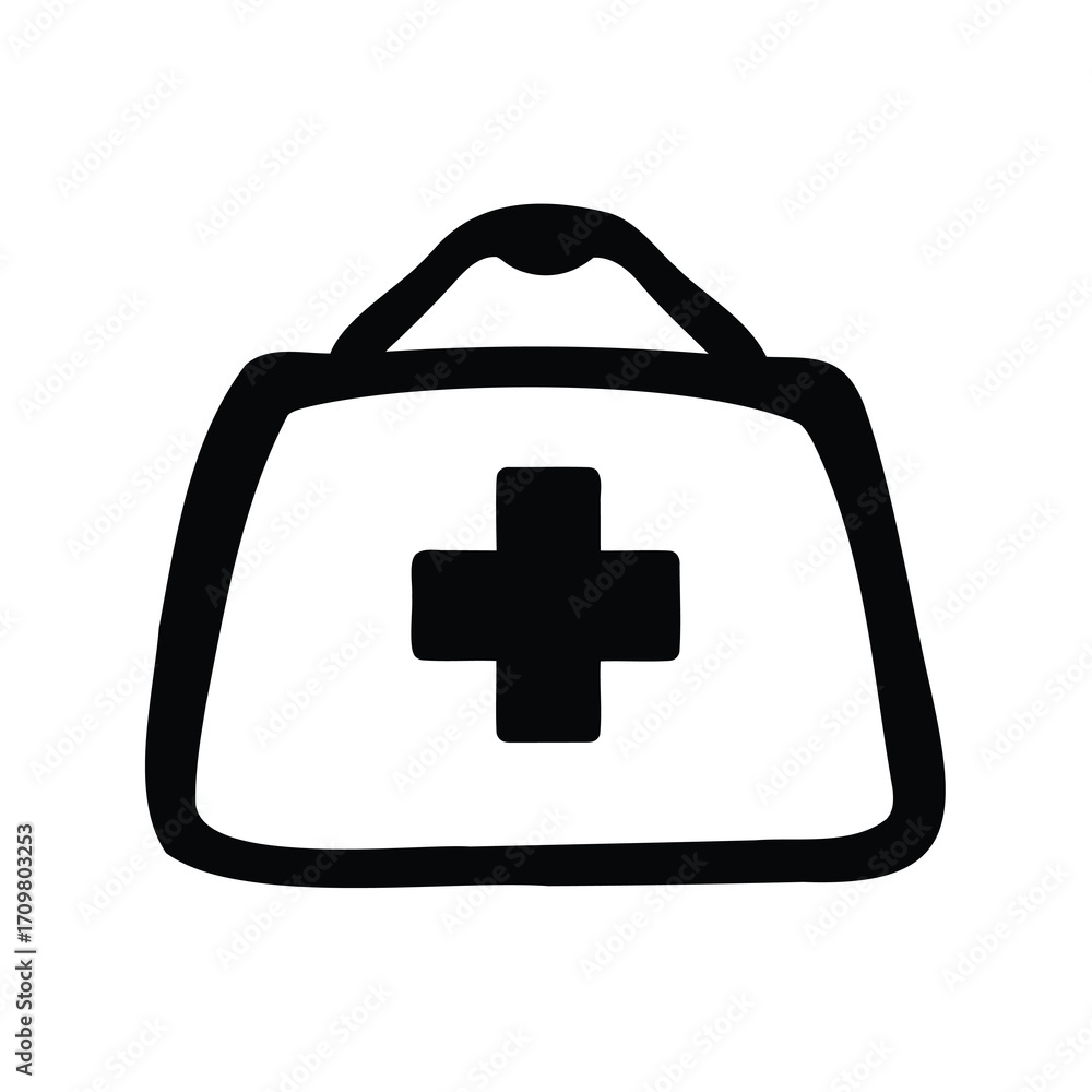 Obraz premium Stylized medical bag with a cross in simple black and white style
