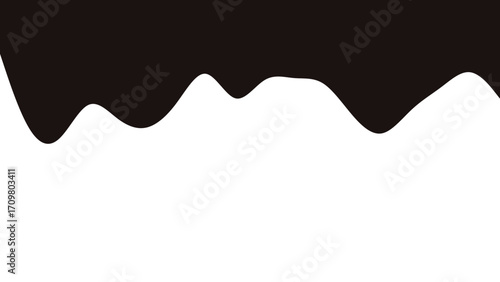 Abstract black wavy shape on a clean white background, resembling dripping paint or liquid. Versatile graphic resource for design projects.