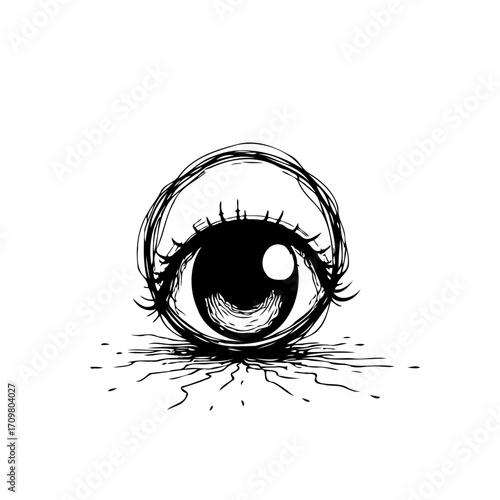 Intriguing eyeball illustration with abstract surrounding lines offering creative visual