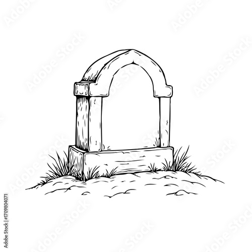 Isolated monochrome gravestone illustration symbolizing memory loss and forgotten souls in