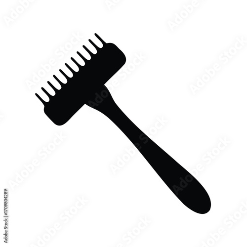 Black silhouette of a meat tenderizer with handle on white background