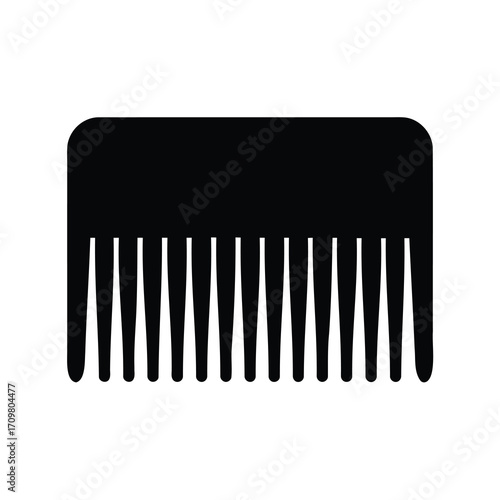 A simple minimalist graphic of a black hair pick on a white background