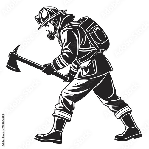vector illustration of firefighter in full gear