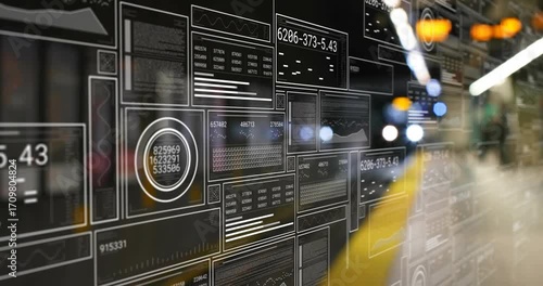 Starting subway grid panels filling IDs, gauge updating, panels fading revealing scene for insight