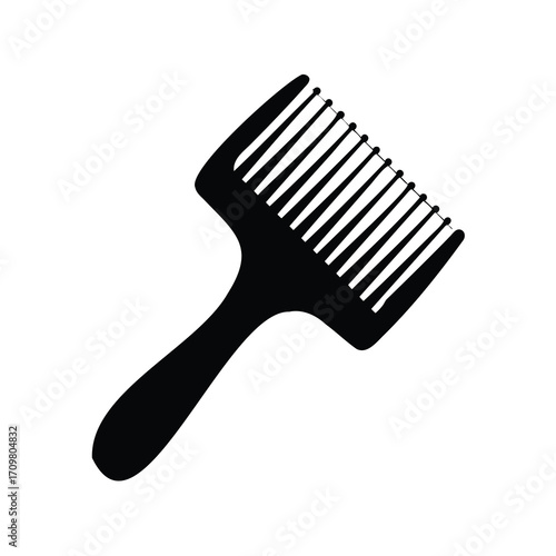 Black silhouette of a comb on a white background with handle