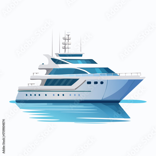 Elegant luxury motor yacht sailing on calm blue sea, a symbol of wealth and travel